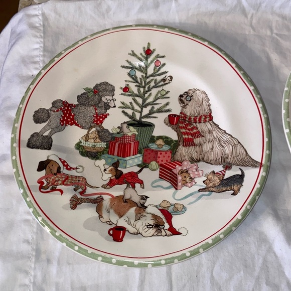 Set of 2 Pier 1 Park Avenue Puppies Christmas Morning Pups Salad Dessert plates